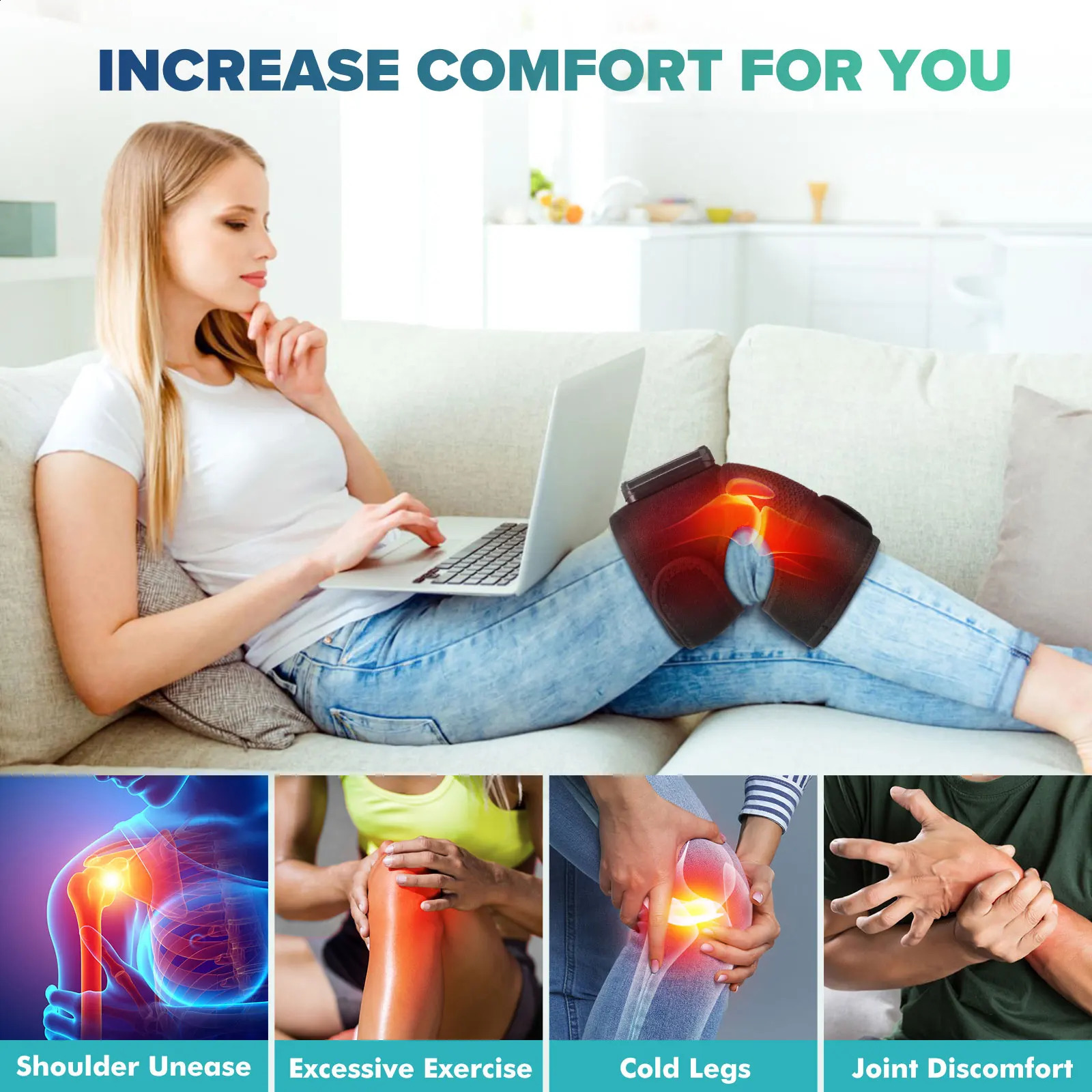 Knee Heating Massager Joint Physio Compress Vibration Massage Elbow Shoulder Support Thermal Knee Pad Relieve Arthrit 241224