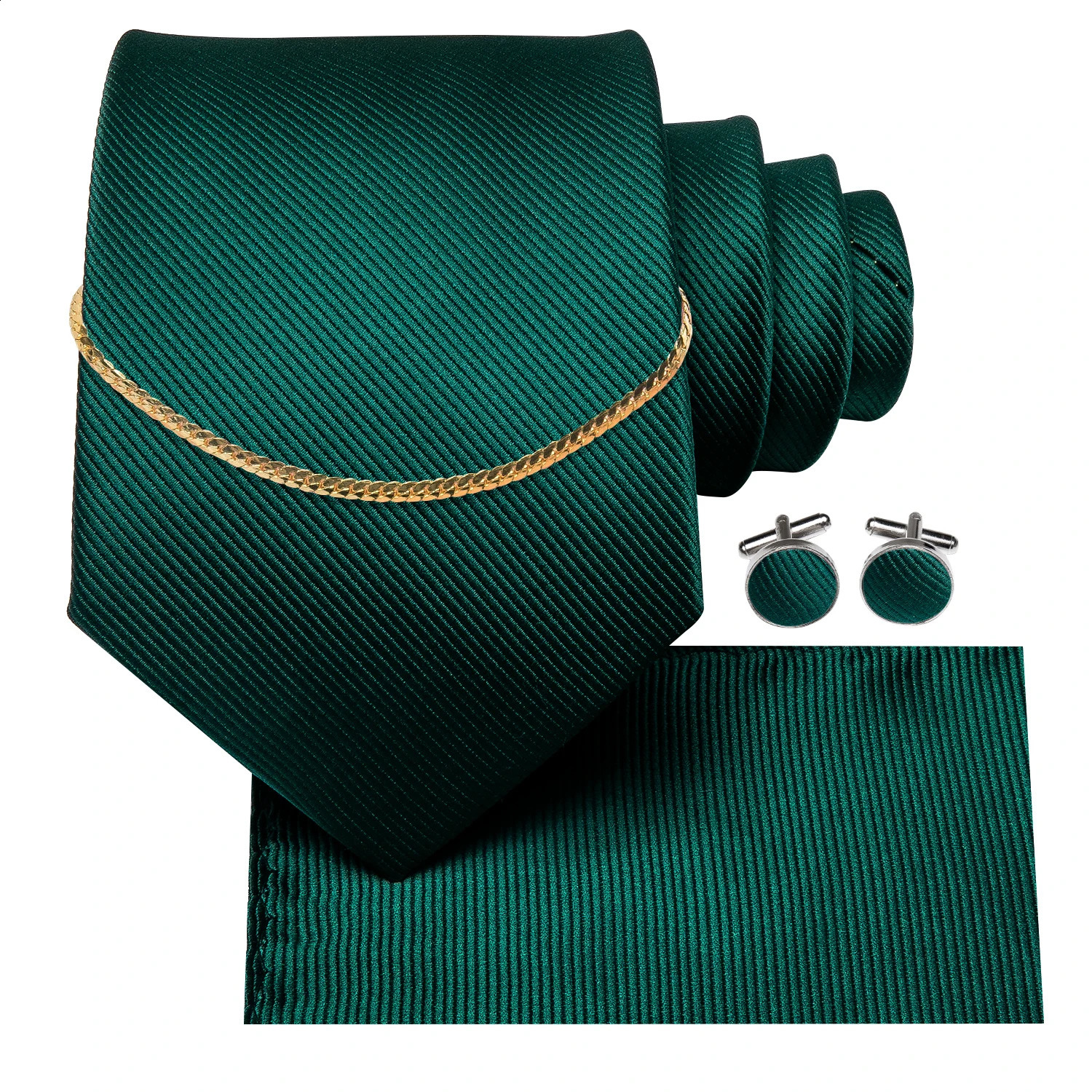 Hi-Tie Ties for Men Hanky Cufflinks Set Silk Green Fashion Gold Mens Ties Chain Classic Business Wedding Nicktie 241224