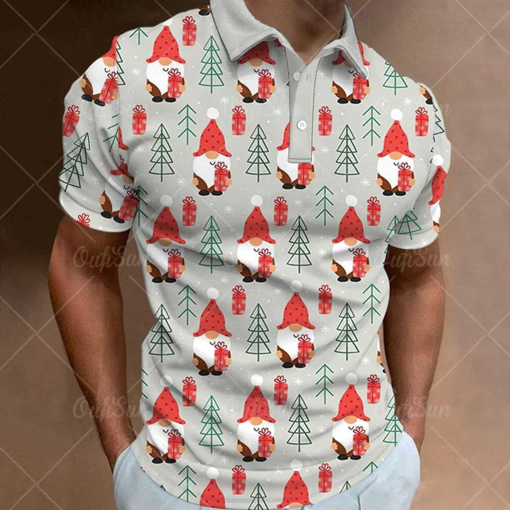 Simple mens polo T-shirt 3D Christmas print high-quality mens clothing loose oversized street shirt designer short sleeved shirt W241223