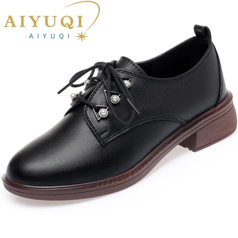 AIYUQI Ladies Shoes Large Size Genuine Leather Casual Women Oxford Shoes British Style Lace-up Shoes Women