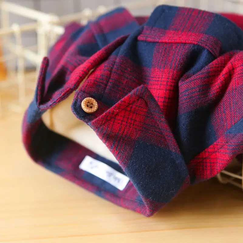 Boys wool checkered polo shirt baby thick warm long sleeved top pure cotton jacket fashionable Korean sled childrens clothing W241223