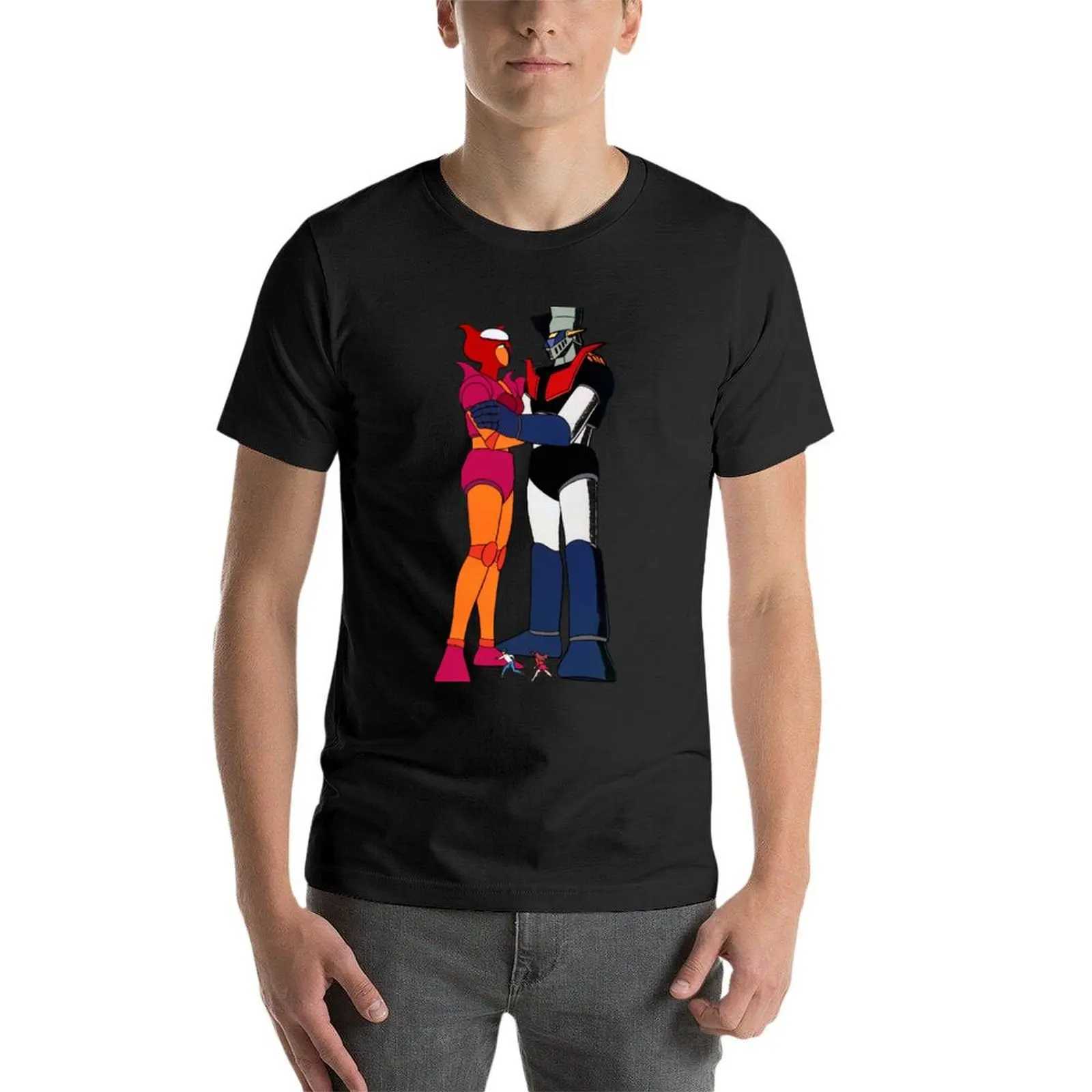 Mazinger and Aphrodite like robot T-shirts for summer clothing fast drying new version pure black mens T-shirt W241223