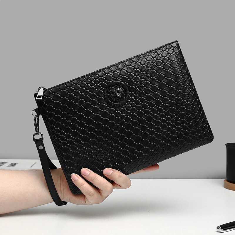 Men Tiger Head Handbag Casual Zipper Long Wallet Soft Clutch Bag Youth Mens Handheld Money Bag sacoches hommes clutch bolso 241224