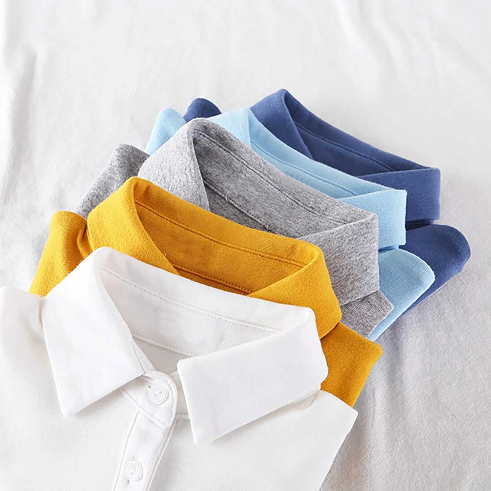 Childrens polo shirts boys and girls spring clothing lapel long sleeved T-shirts basic cotton tops childrens plain weave childrens clothing W241223
