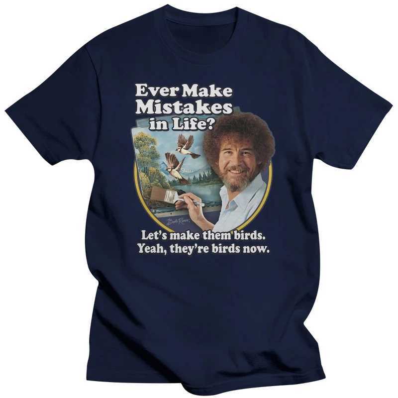 Bob Ross made a mistake on the bird with an officially licensed T-shirt in a simple style W241223