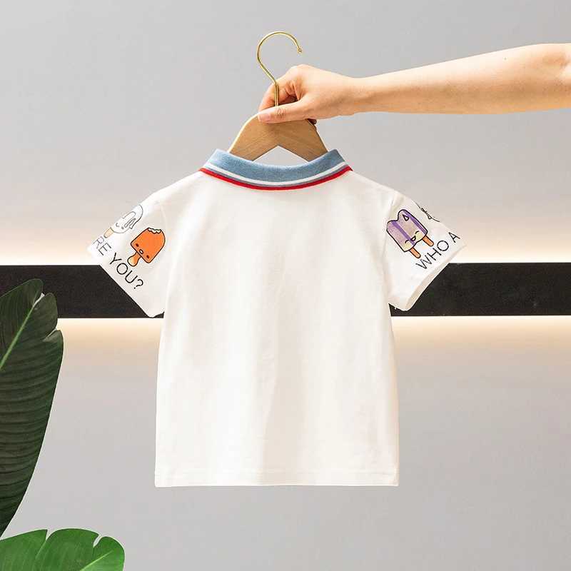 Summer Boys 2024 Casual Printed Button Zipper Short Sleeve T-shirt Polo Shirt Childrens Clothing 1-7Y W241223