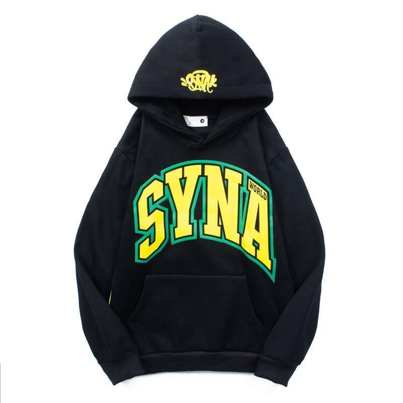 SynaDrill American Street Hip Hop Badge Printed with Velvet Hoodie Men's Trendy Brand Loose Set