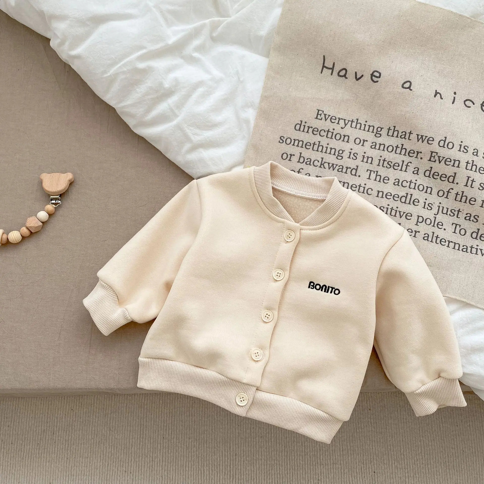 2025 Autumn Winter Baby Boy Warm Coat Infant Letter Embroidery Cotton Jacket Girls Casual Cardigan Sweatshirt Kids Clothes 241223