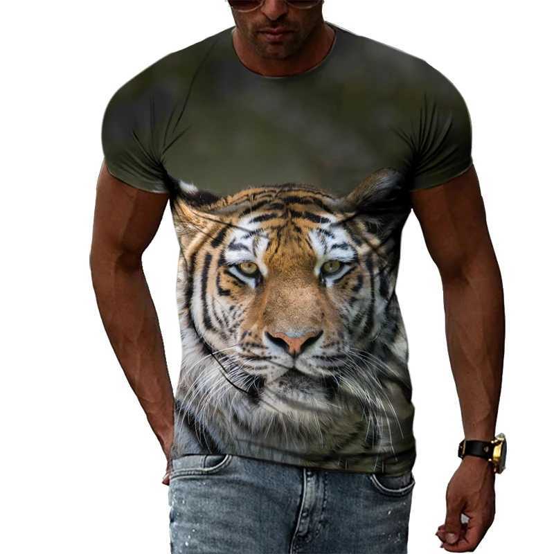 Summer mens animal tiger T-shirt street hip-hop trend plain short sleeved top personalized fashion casual round neck T-shirt W241223