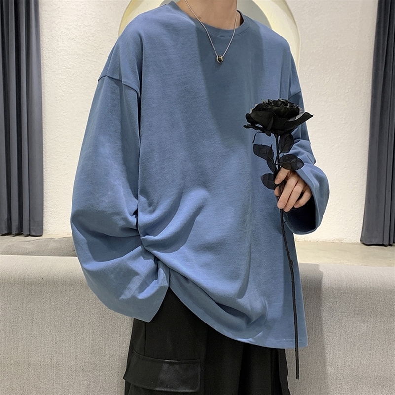 High Qualtity Oversized T-shirt for Men Long Sleeve Tee Cotton Solid Color Trend Leisure Black Grey White Korean Fashion T Shirt 241223