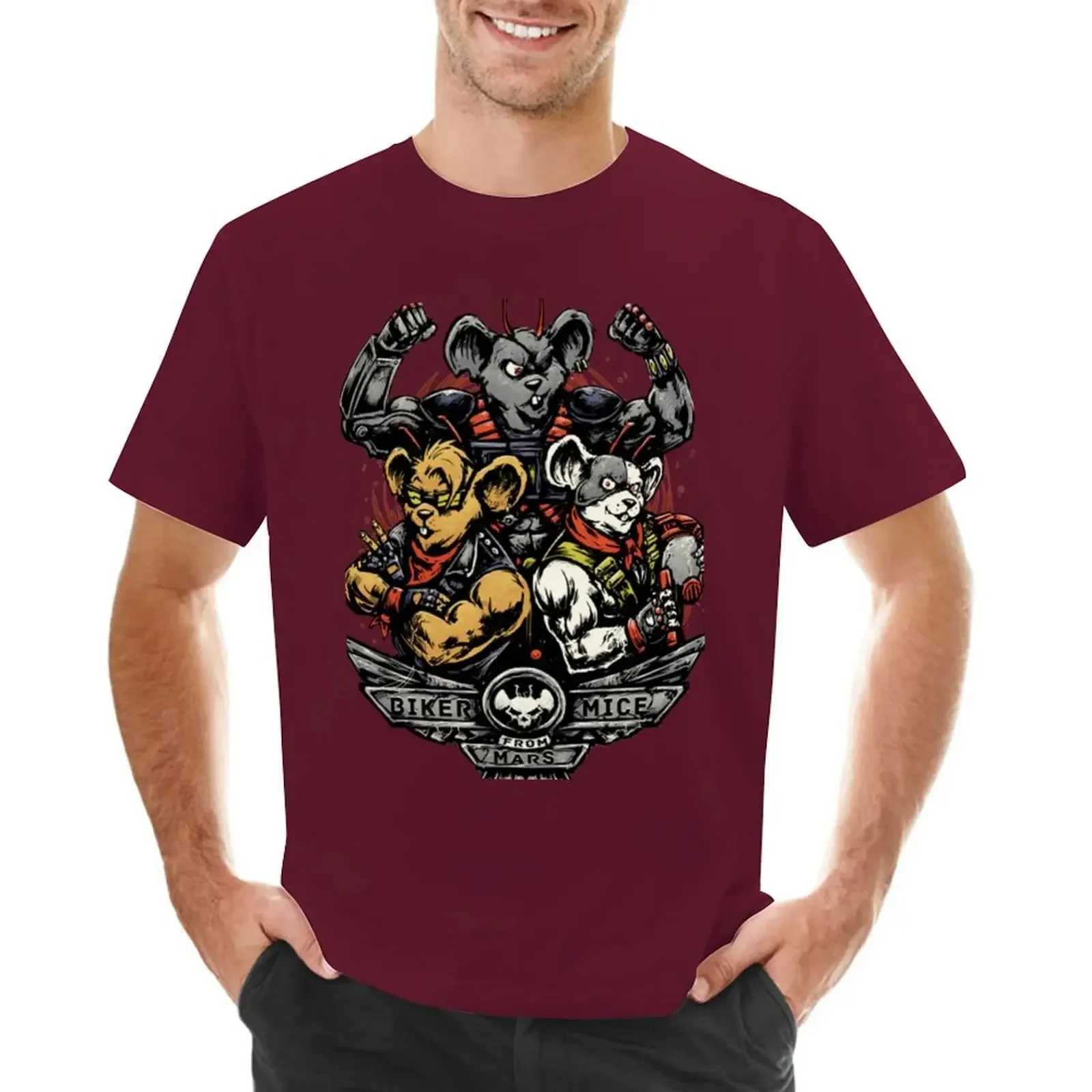 T-shirt boy animal print shirt men bicycle mouse from Mars top clothing oversized graphic cartoon casual T-shirt W241223