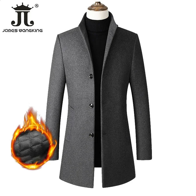 EUR Size SXXL Autumn Winter Thick Warm Standup Collar Woolen Men Coat Business Casual Slim CoatWoolen Jacket Male Windbreaker 241220