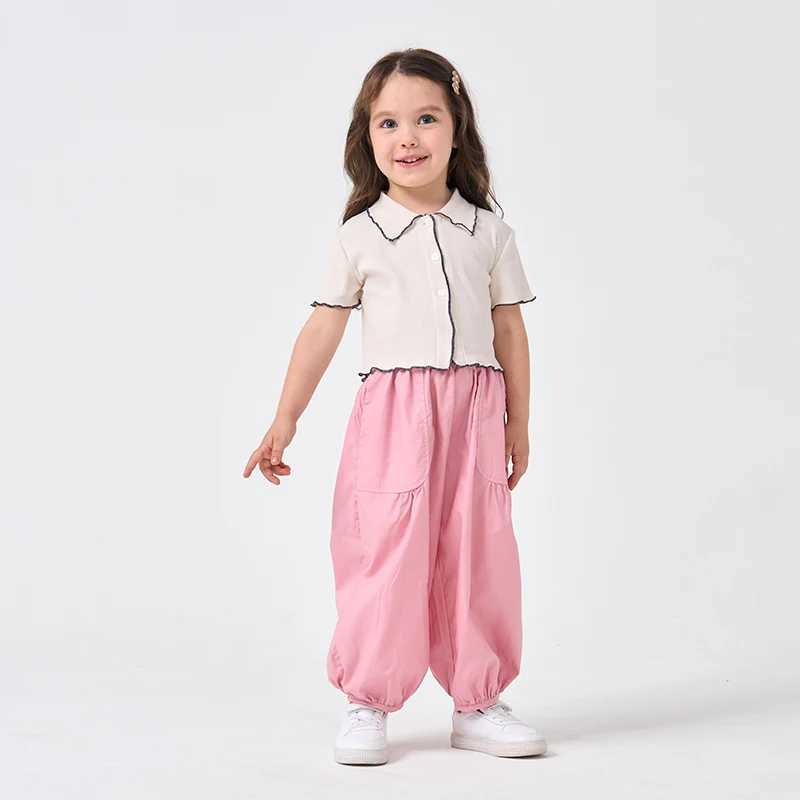 Girls polo shirts college pullovers solid color short sleeved tops childrens cotton summer clothing for children W241223