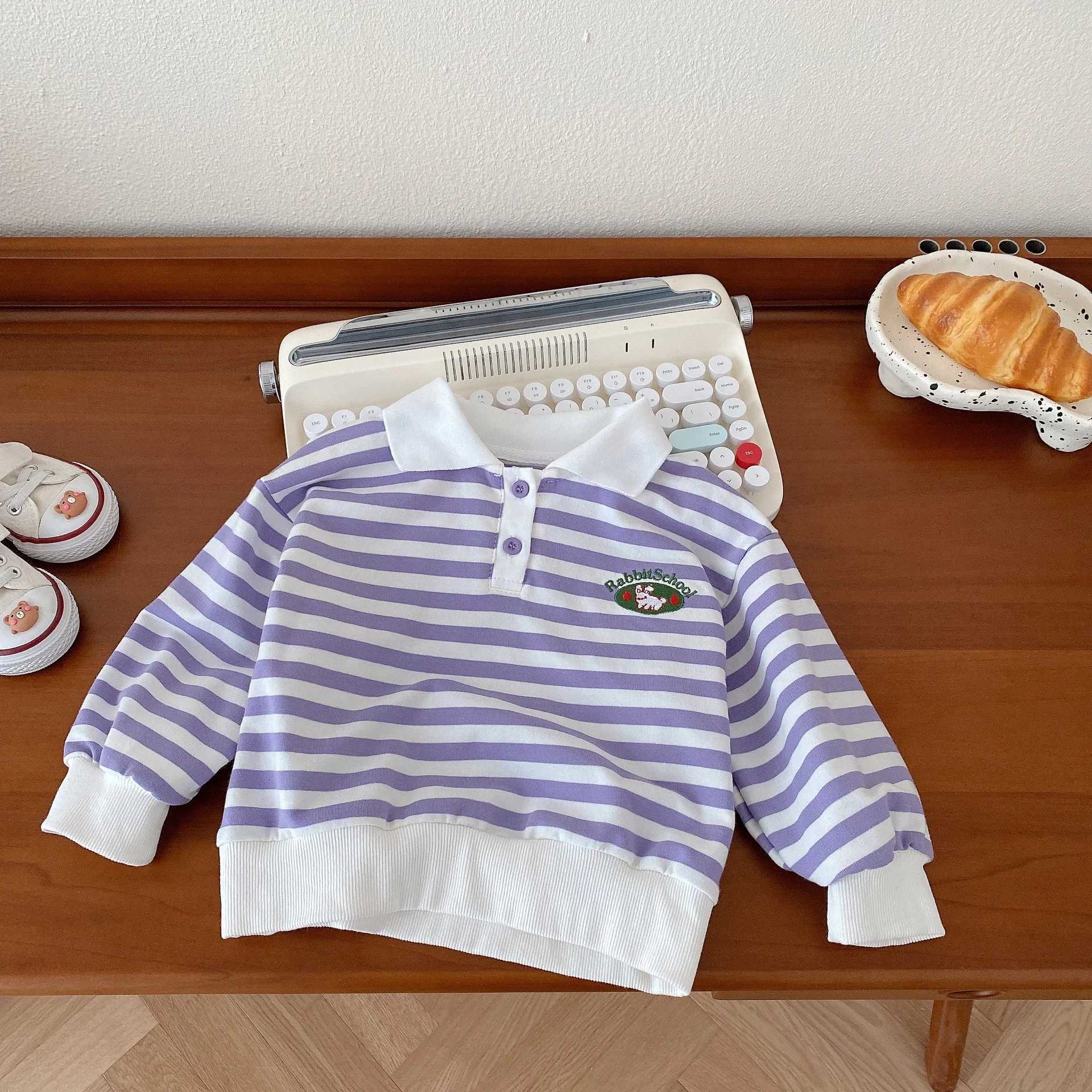 2023 Autumn New Slish Embroidered Striped Polo ladies for Baby Boys and Girls Full Set Collar Top 6M-5Y W241223