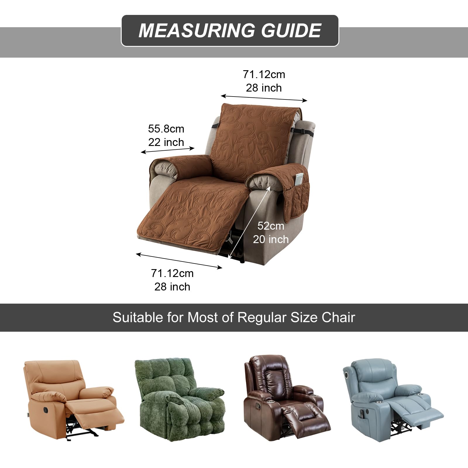 100% Waterproof Cover Chair Covers Recing Chair Non-Slip Fabric Recer Couch Cover Living Room for Pets Kids Protector Washable 28"Recliner Chair