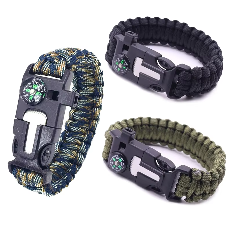 fire starter paracord bracelet with compass whistle for outdoor survival