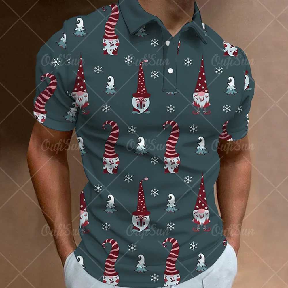Simple mens polo T-shirt 3D Christmas print high-quality mens clothing loose oversized street shirt designer short sleeved shirt W241223