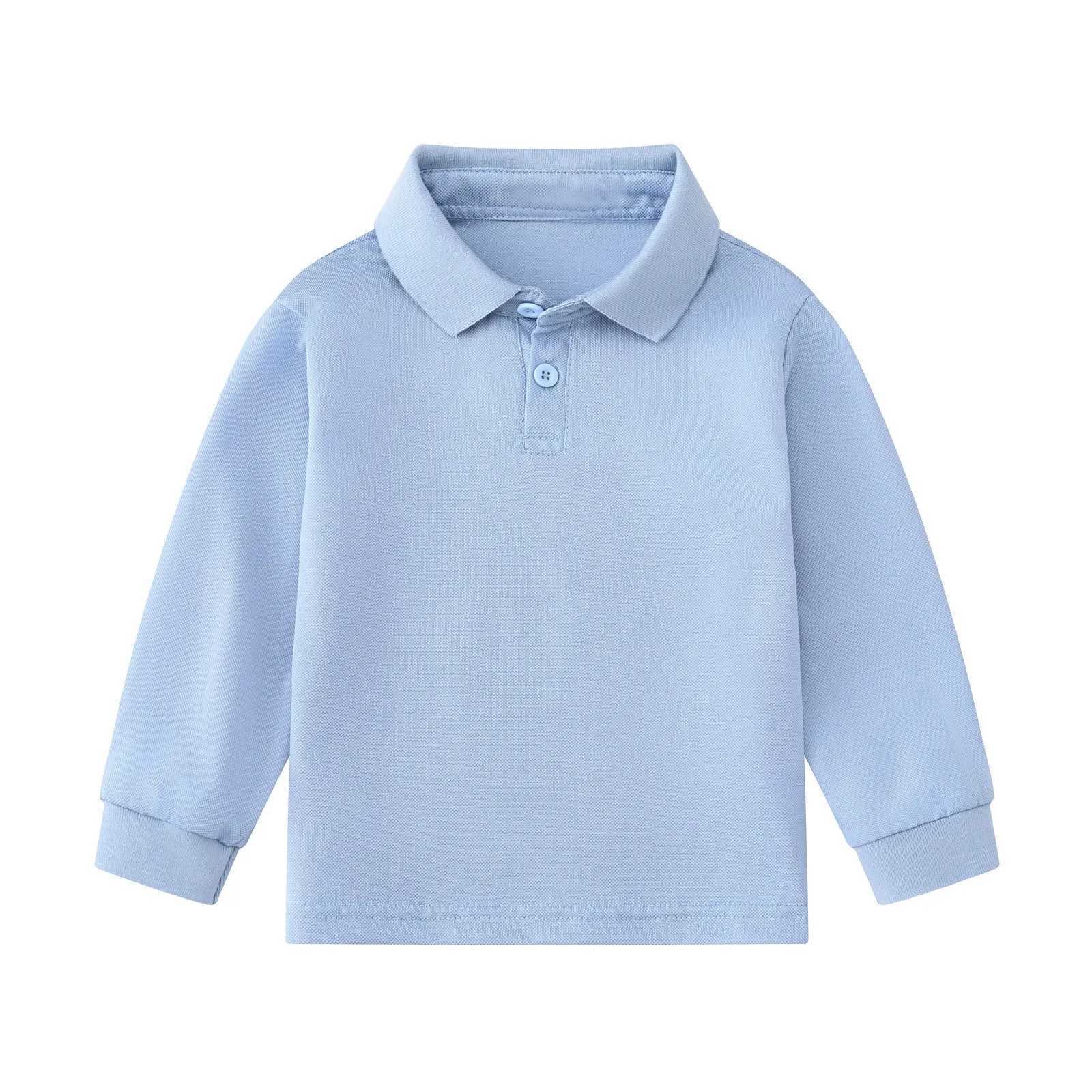 Childrens solid color long sleeved polo shirt handsome and fashionable sports T-shirt for boys casual and comfortable top for girls with a lapel colla