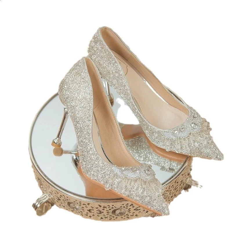 Wedding Banquet Pearl Rhinestone High Heels Womens Shoes Zapatos De Mujer Thin Foot Bow Mary Jane Shoes Pump 241223