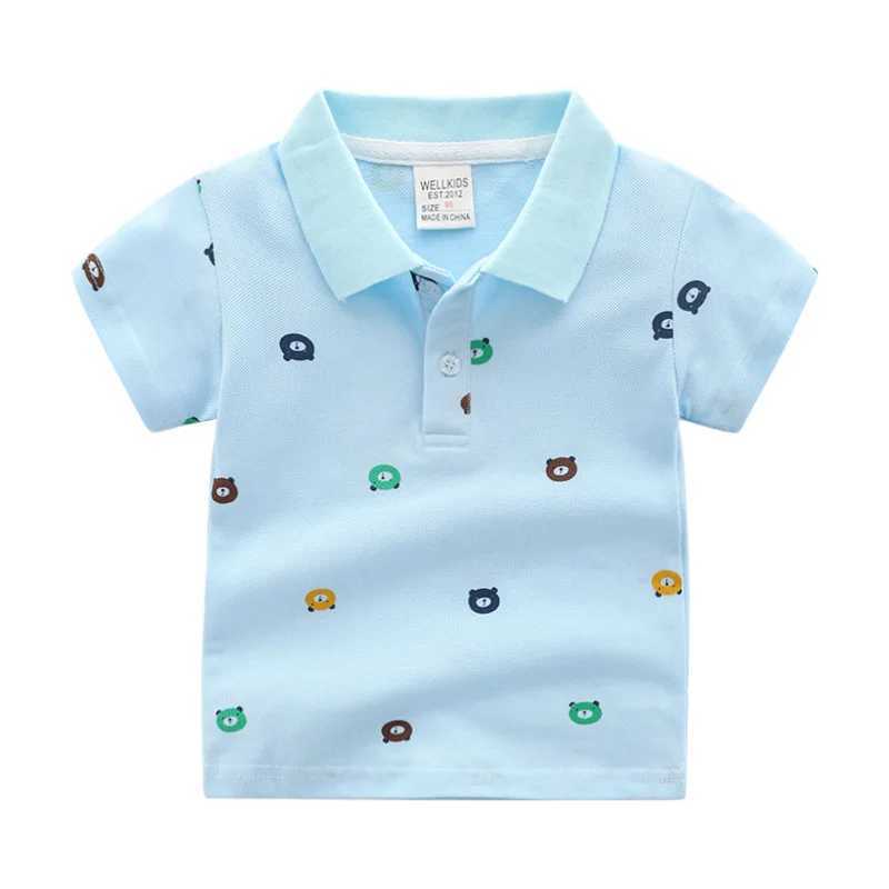 Summer boys short sleeved casual cotton printed T-shirt childrens contrasting striped polo shirt 3-8 years ago W241223