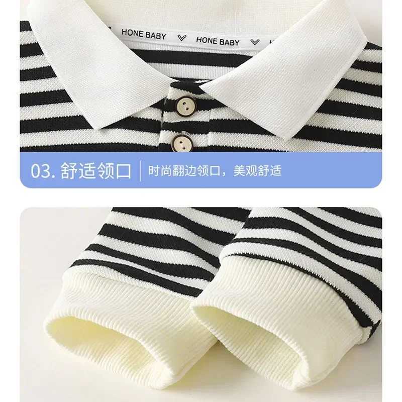 Boys polo shirt autumn childrens winter top long sleeved childrens T-shirt striped girls shirt baby T-shirt toddler clothing W241223