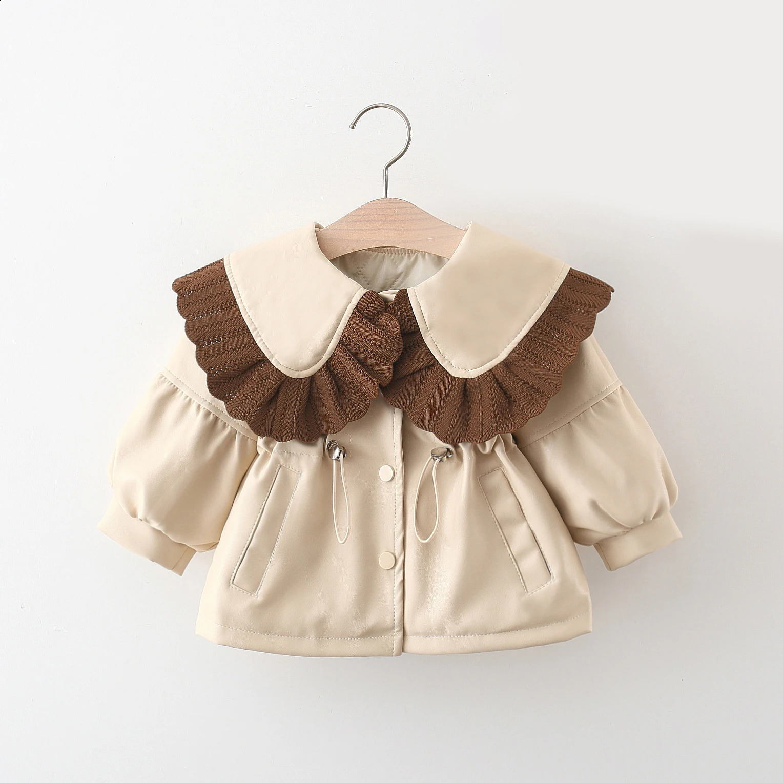 Autumn Winter Outerwear Baby Girl Coats Korean Style Fashion PU Doll Collar Cute born Warm Jacket Toddler Clothes BC853 241223
