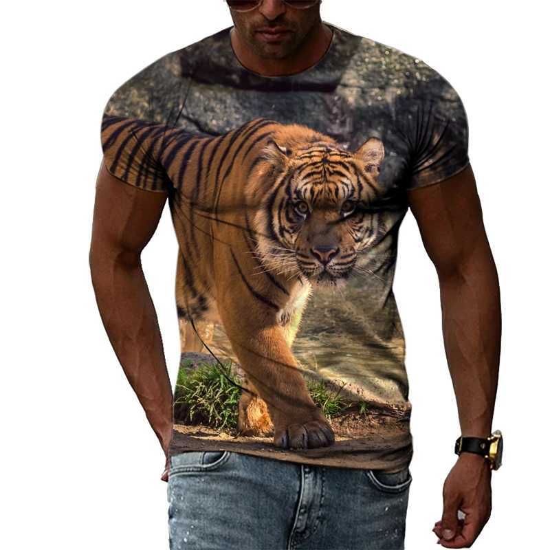 Summer mens animal tiger T-shirt street hip-hop trend plain short sleeved top personalized fashion casual round neck T-shirt W241223