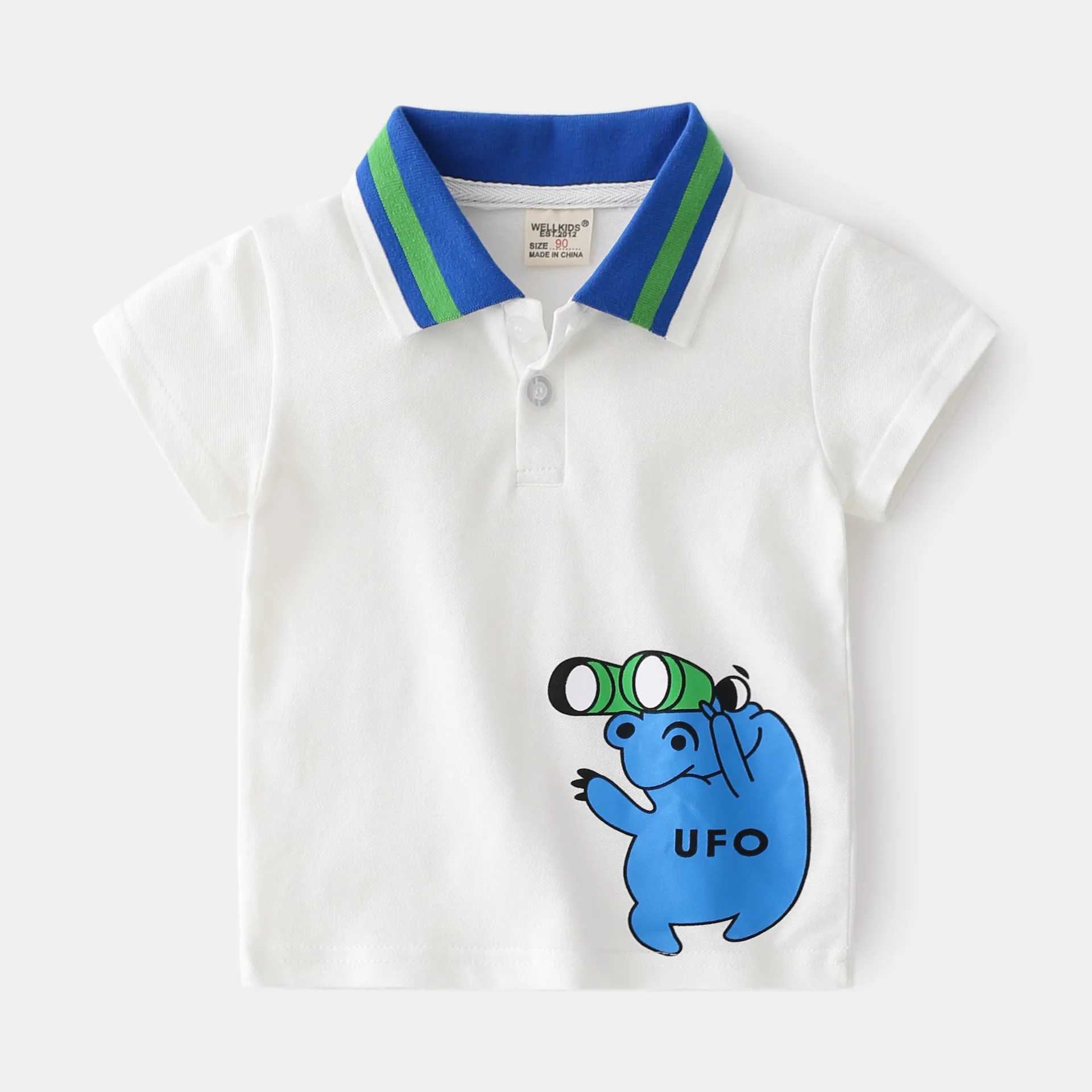 Summer boys short sleeved cute casual breathable cotton hippopotamus print T-shirt childrens colorful polo shirt 3-8 years old W241223