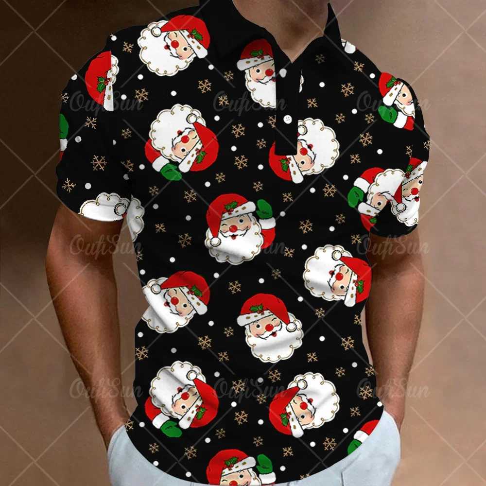 Simple mens polo T-shirt 3D Christmas print high-quality mens clothing loose oversized street shirt designer short sleeved shirt W241223