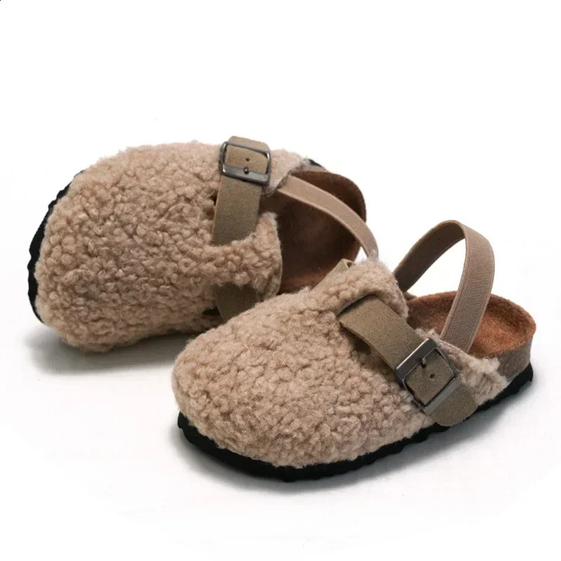 Childrens Fleece Elastic Clogs Baby Boys Girls Plush Slipper Toddler Prewalker Footwear Winter Warm Soft Sole Shoes 241223