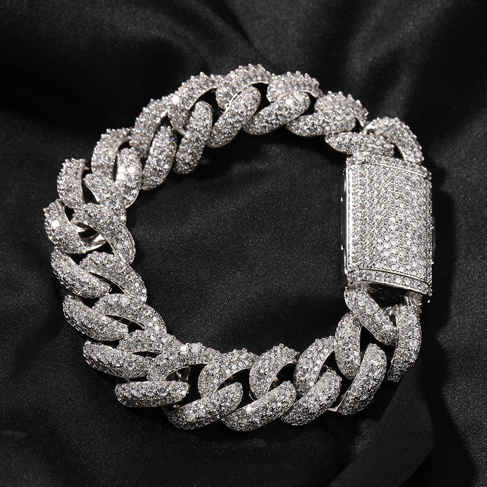 18mm Hip Hop Punk Rock High-end Mens Curb Link Chain Bracelet With Box Buckle Copper Inlaid Full Shiny Cubic Zircon Cuban Chain Bangle For Men Bijoux 