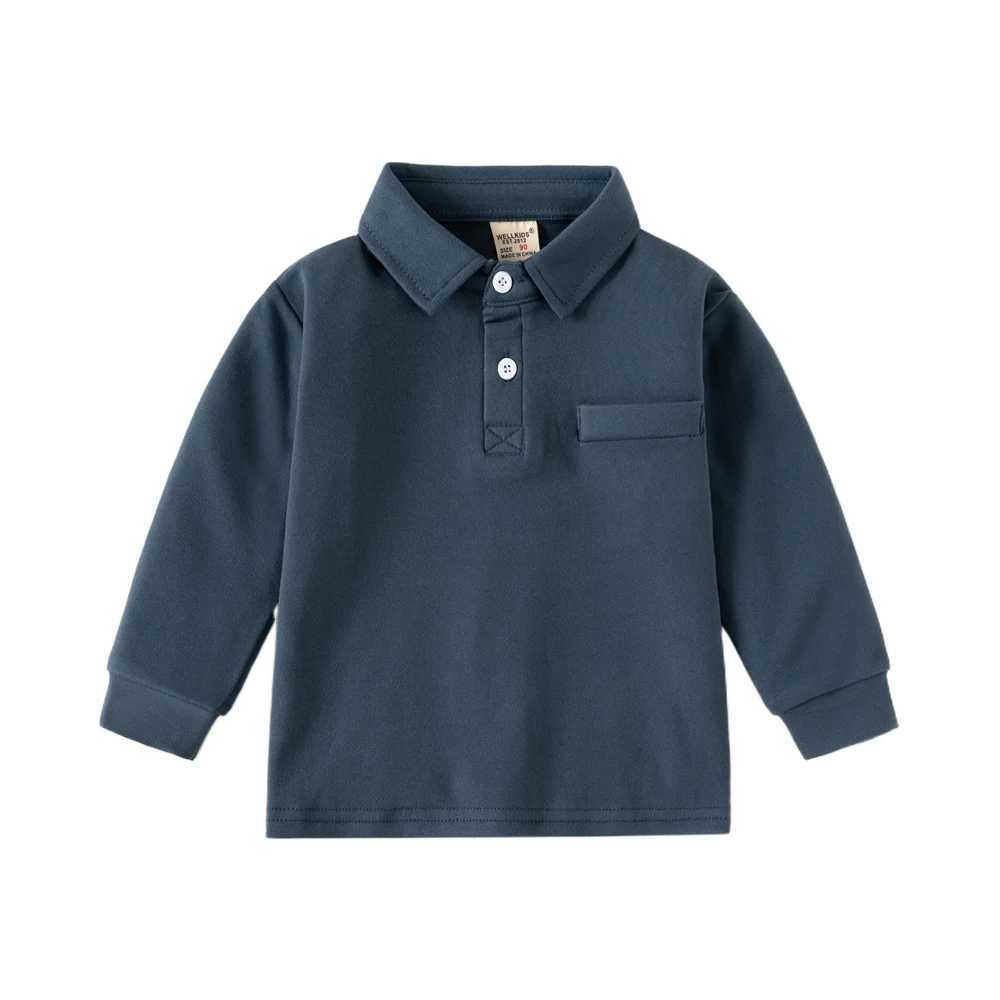 Boys solid color long sleeved ultra-thin classic polo shirt 2024 spring/summer casual collar childrens thick T-shirt (2-7 years old) W241223