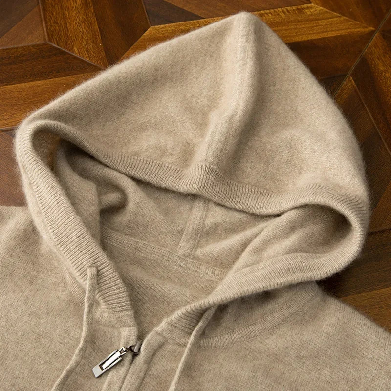 24 mens autumn and winter 100% pure wool cardigan sweater pocket solid color thick sweater cashmere knitted jacket 241223