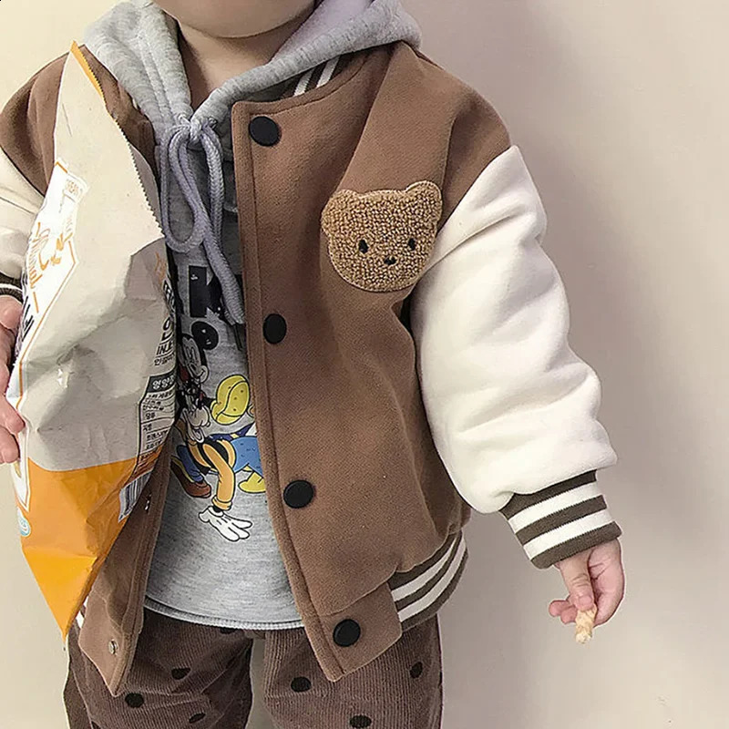 Childrens Jacket Spring and Autumn Boys and Girls Jacket Baseball Uniform Cute Little Bear Embroidery Casual Baby Clothing 241223