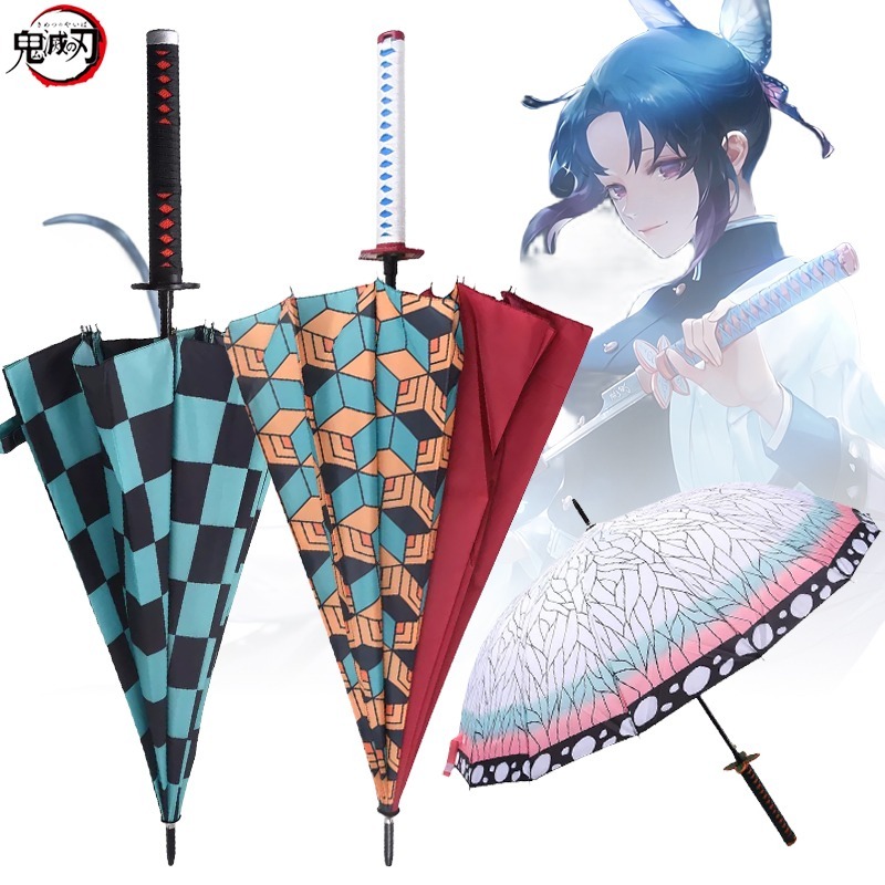 Demon Slayer Katana Umbrella Long Rain Parasol Kimetsu No Yaiba Tanjirou Samurai Sword Japanese Katana Umbrella Anime Parasol