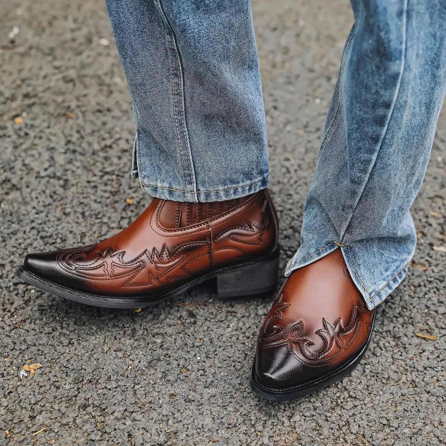 Mens Boots Handmade Wedge Ankle Boots Western Cowboy Boots Neutral Mens Boots Durable Roman Shoes 241223