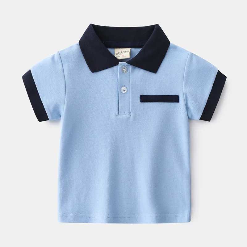 Summer boys short sleeved casual cotton contrasting striped T-shirt childrens printed polo shirt 3-8 years optional W241223