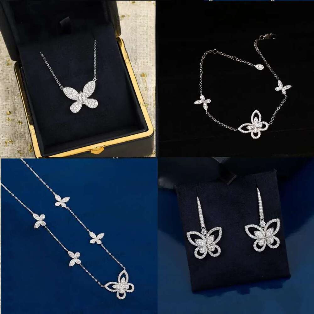 Sier Phantom Butterfly Pendant Necklace for women Five wers with Dia Bracelet designer Jewelry Women collarbone Chain Engagement gift