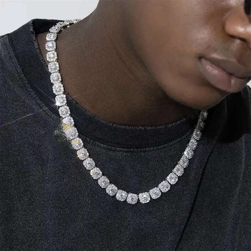Fire Jewelry 6mm 10mm Sterg Sier d Color Vvs Moissanite Dia Cluster Tennis Chain Necklace for Men Women