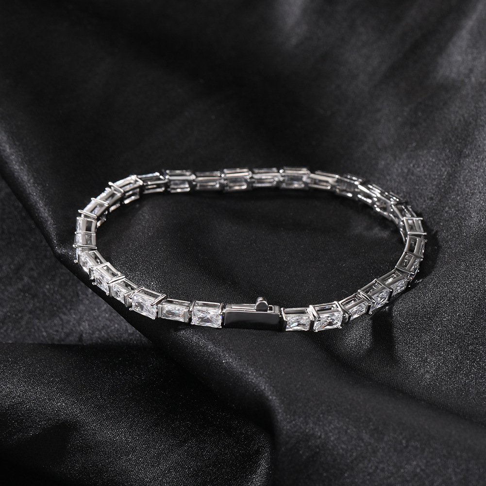 Hip Hop Iced Out Prong 5A Cubic Zircon Tennis Chain Bracelet Square Emerald Color Gemstone Bling Chains Trendy Bracelets Jewelry Accessories Bijoux Pu