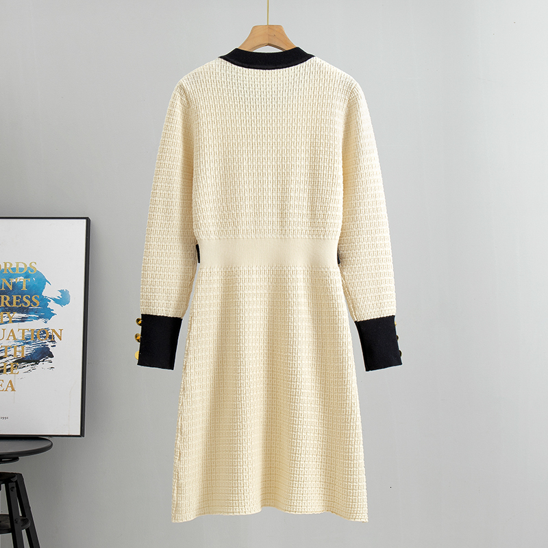 Women Retro Knitted Mini Solid Color V-Neck Long Sleeve Wrapped Hip Dress Spring Autumn Slim Sweater New Arrival new Clothes