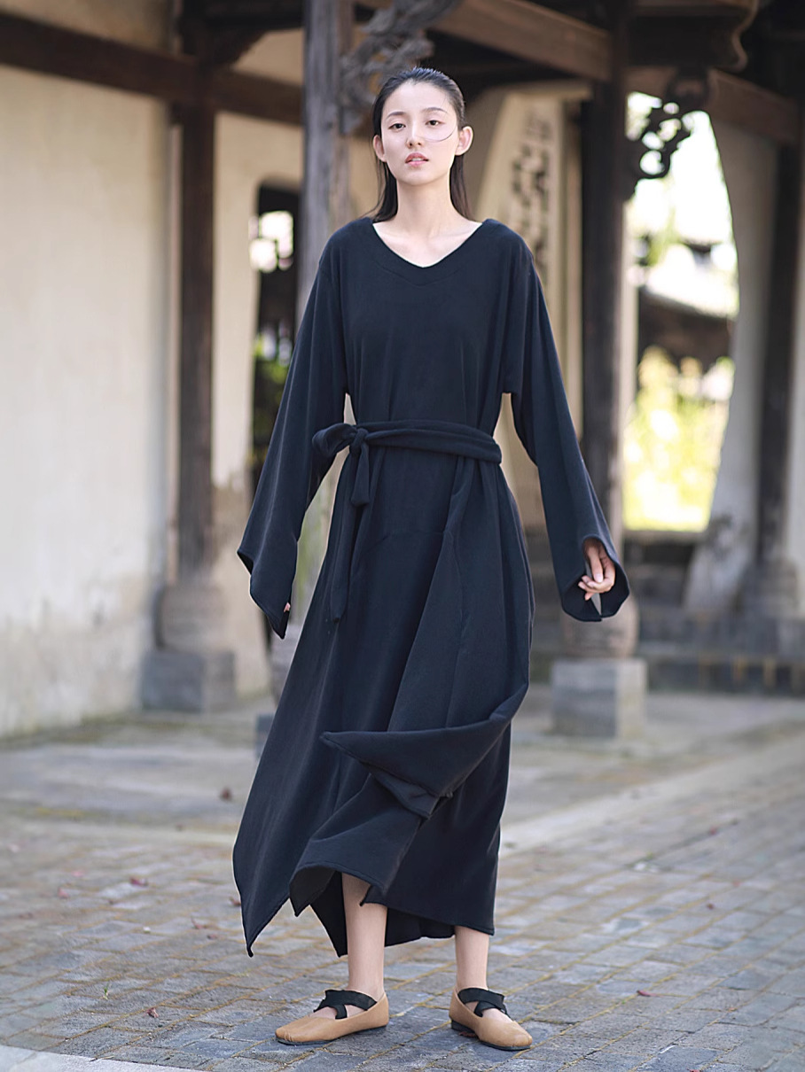 TB79487 Loose Ori Velvet Dress Long Splicing Design Dress Winter