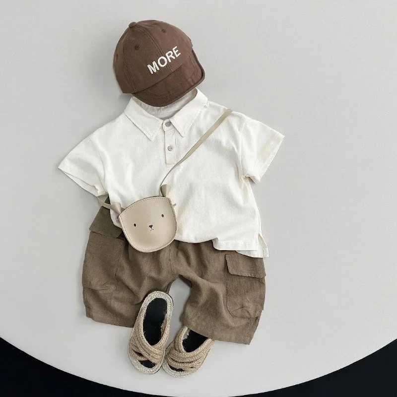 Summer childrens polo shirt 1-8Y boys cotton loose daily button short sleeved top Korean childrens clothing 2024 new item W241223