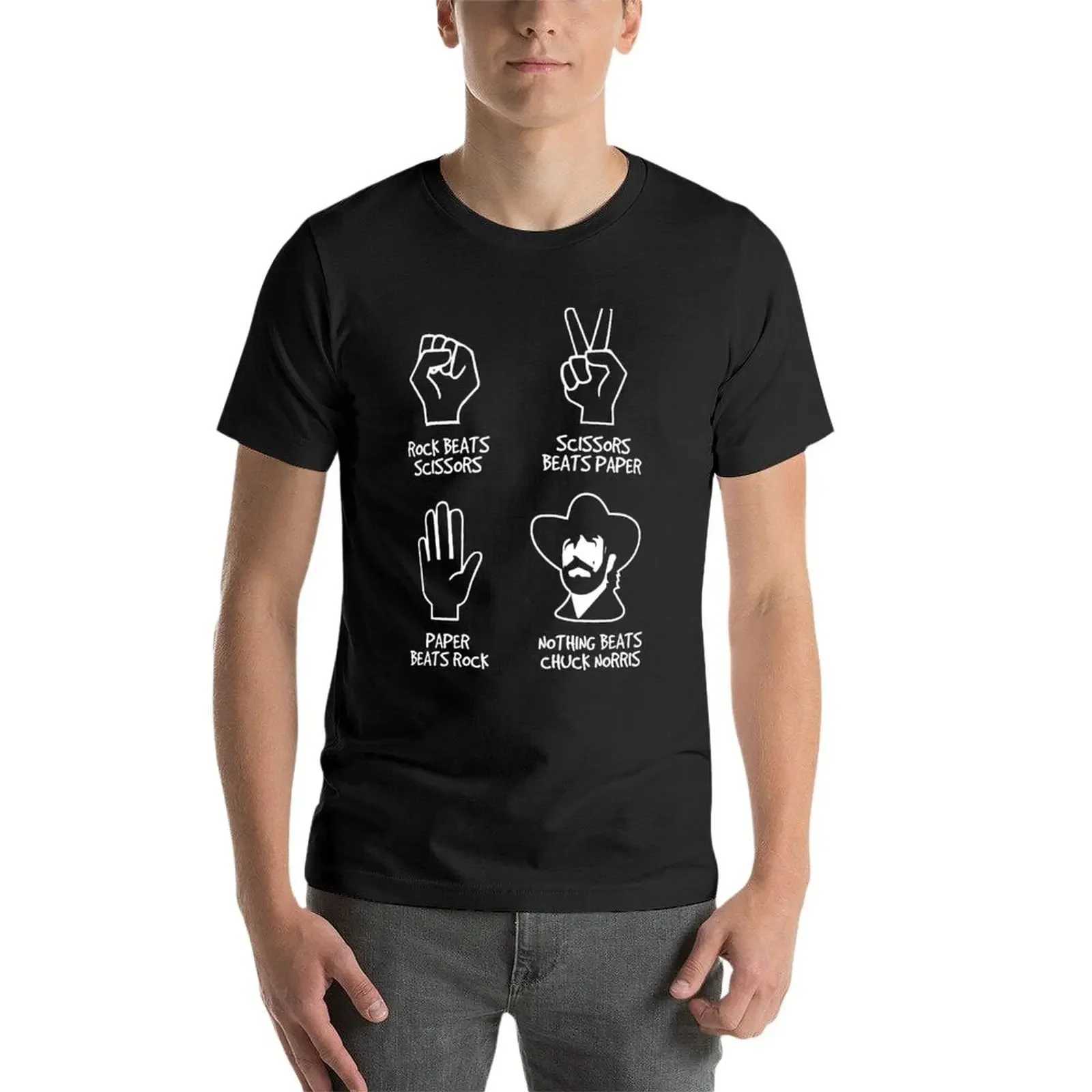 New rock paper scissors nothing can beat Chuck Norris T-shirt plus size top cute top pure black T-shirt W241223