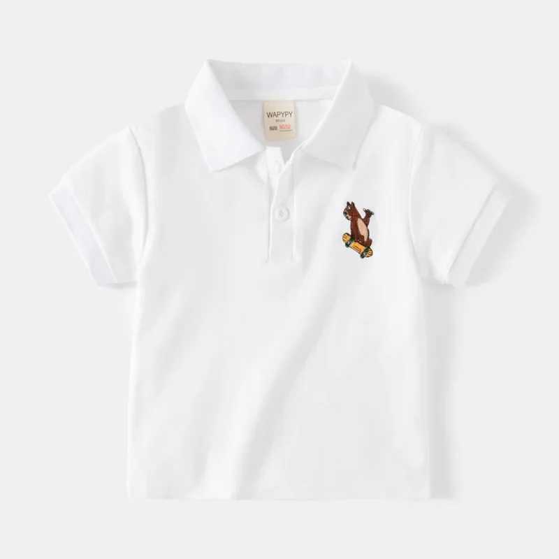 Summer new childrens short sleeved T-shirt embroidered polo shirt for boys fashionable and breathable cotton 3-8 years old 4 colors W241223