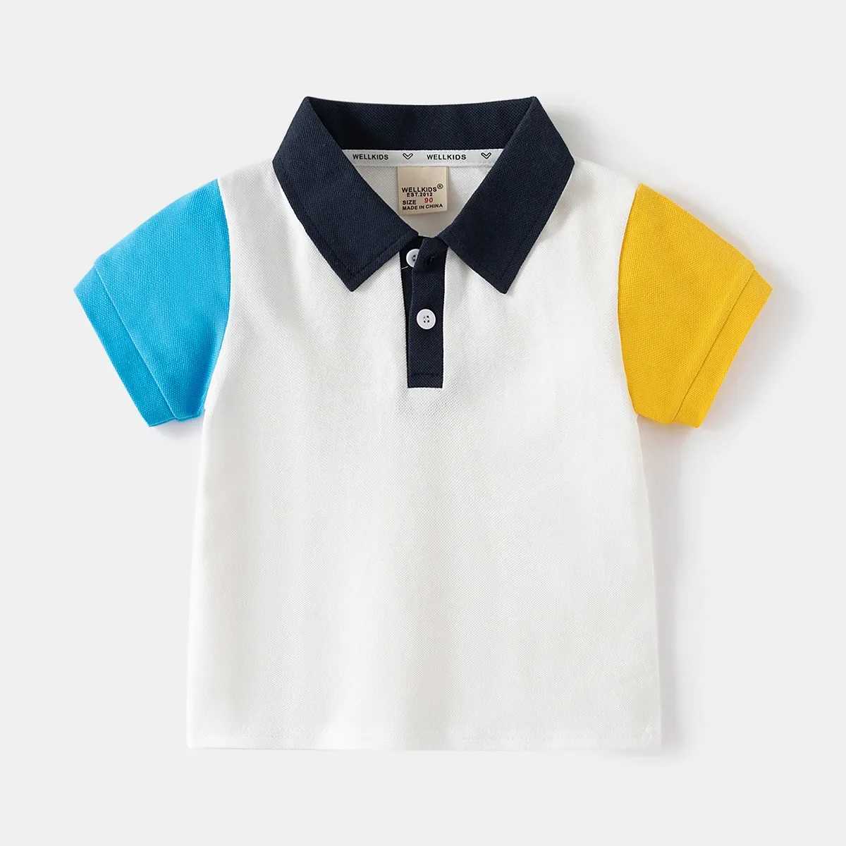 Short sleeved summer patch work boy polo shirt childrens top childrens T-shirt soft boy shirt clothing 4-6Y W241223