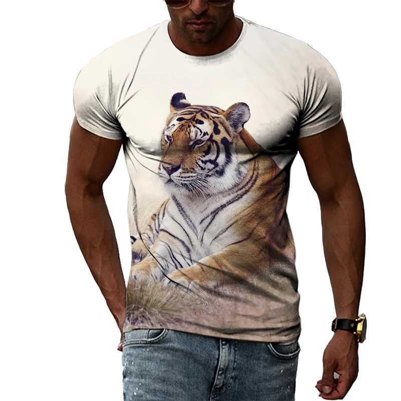 Summer mens animal tiger T-shirt street hip-hop trend plain short sleeved top personalized fashion casual round neck T-shirt W241223