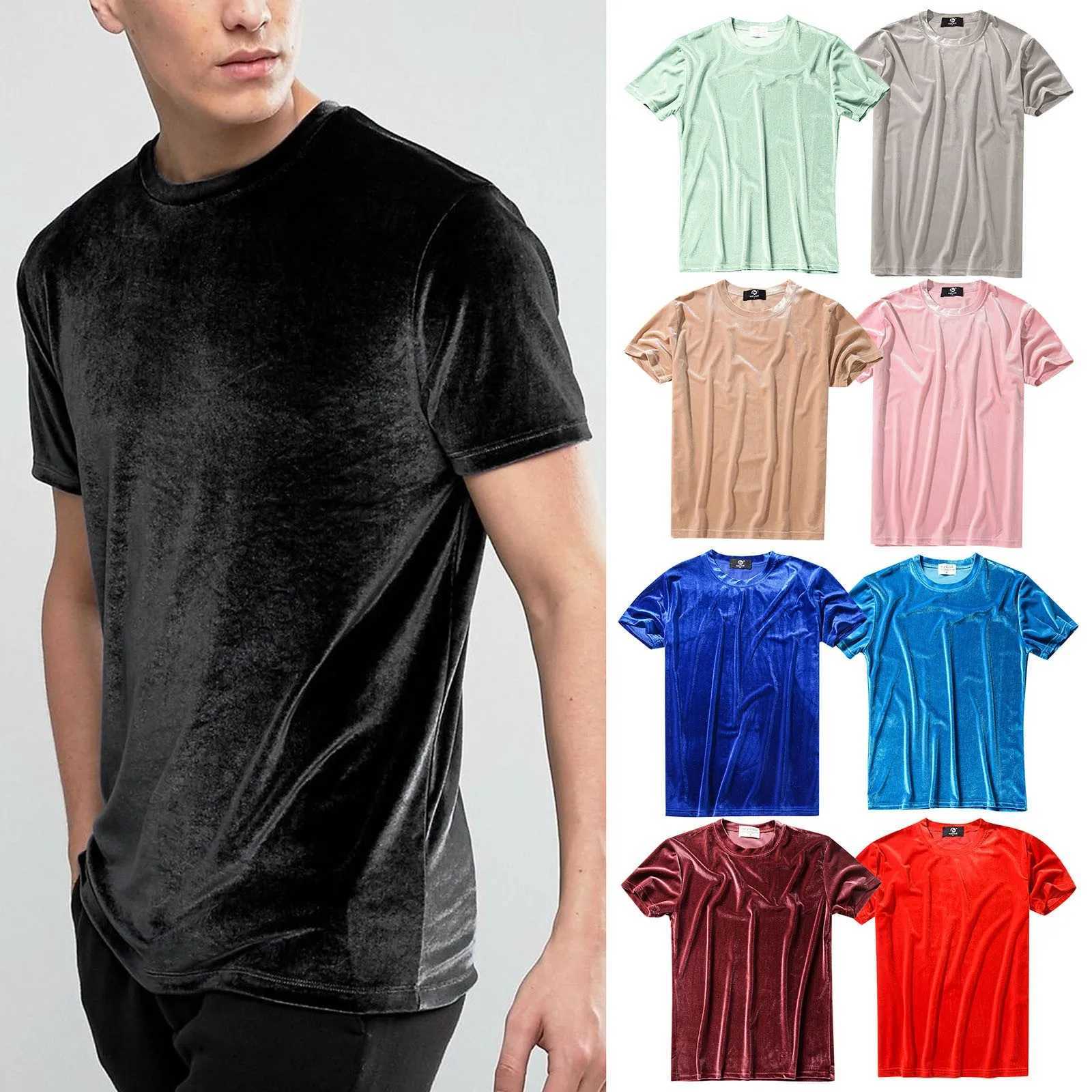 Velvet short sleeved T-shirt mens solid color slim flat T-shirt multi-color comfortable T-shirt mens T-shirt W241223
