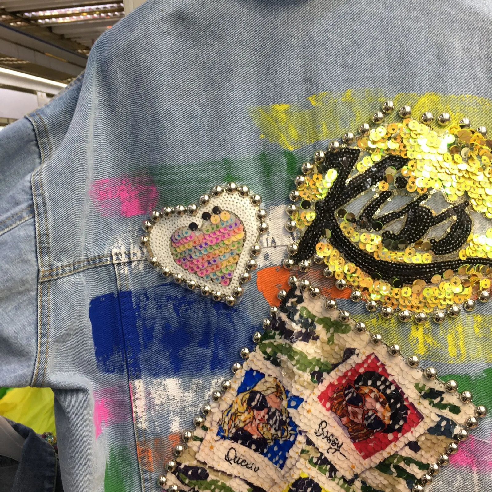 Spring Autumn Long Sleeve Women Denim Jacket Multi Sequins Beads Loose Cardigans Coat Colored Drawing Casual Outwear 241223