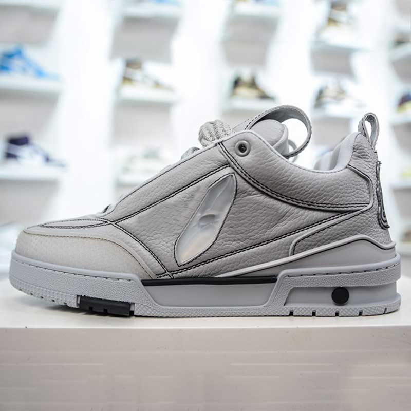 25SS Men Designer Skate Sneaker luxury women sports shoes gray calf leather upper rubber outsole double shoelaces 54 logo retro mens skateboarding shoes top quality